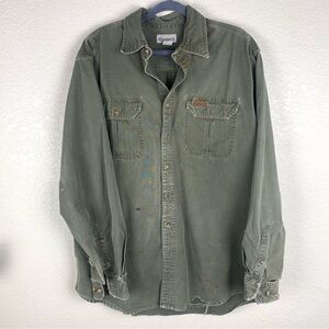 Carhartt Large Tall men’s army green canvas button down Shirt Jack